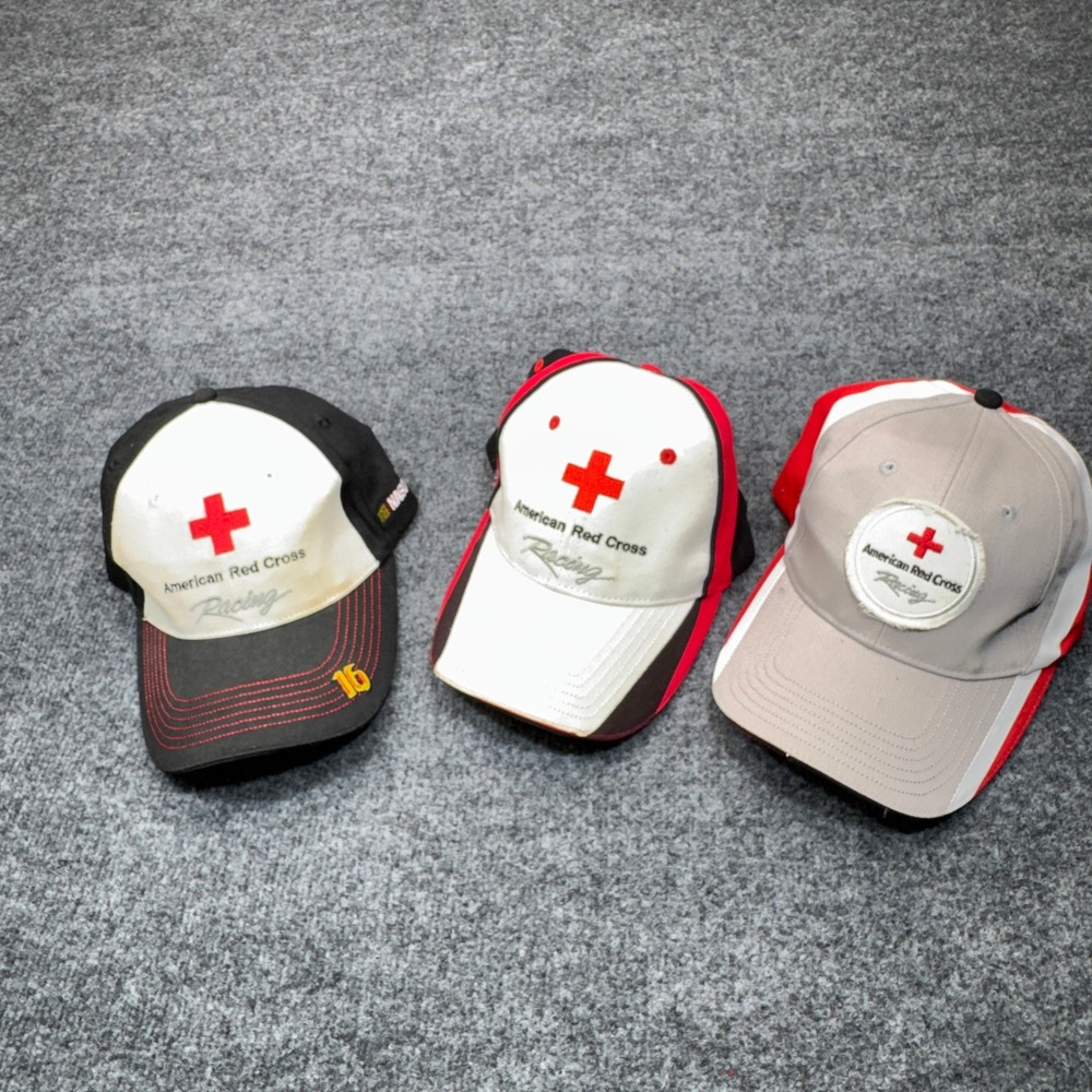 American Red Cross Racing Hats Lot of 3 Mens OSFA Red NASCAR Greg Biffle 16 Cap